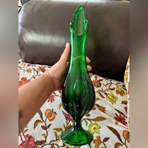 70s Vintage Green Glass Vase